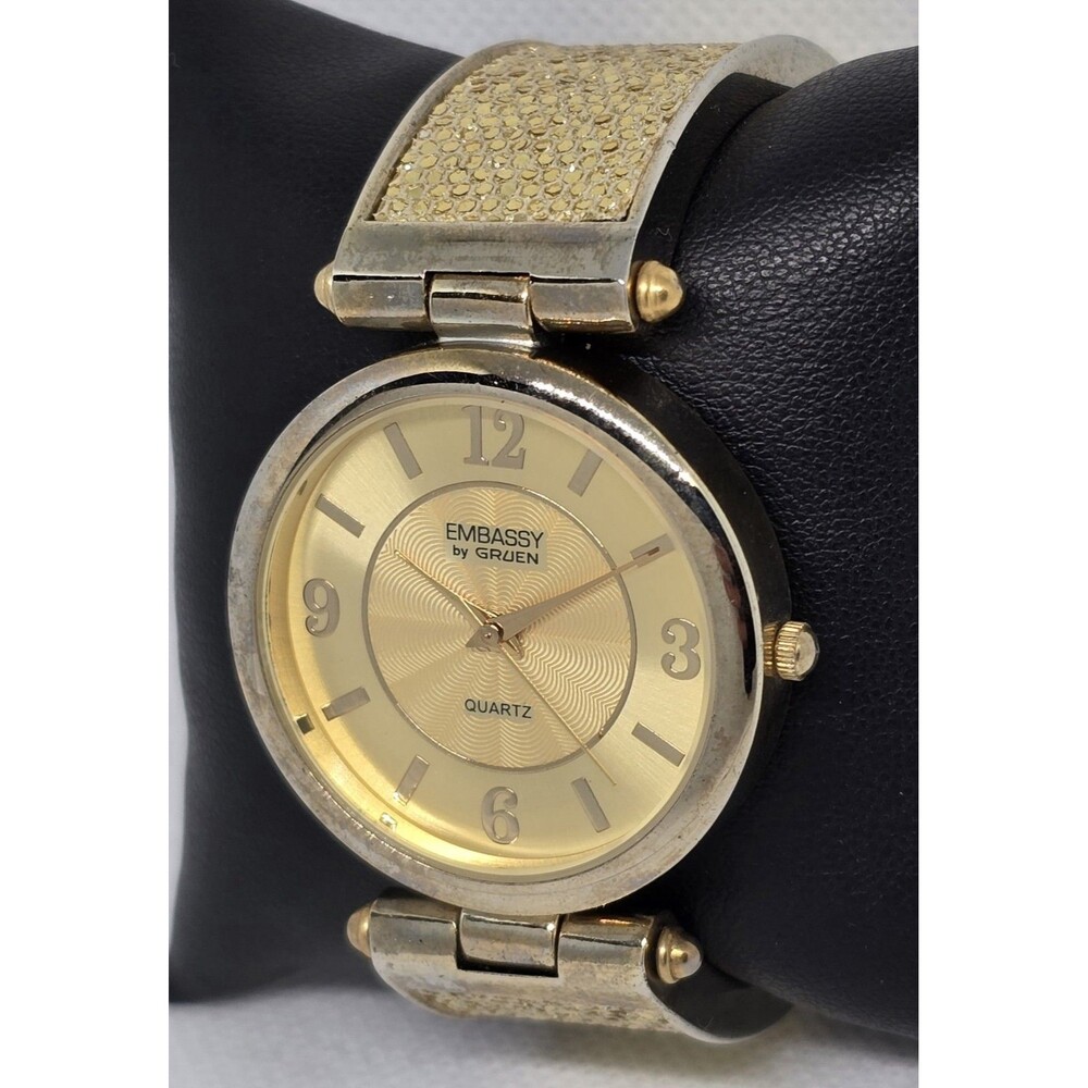 Women's Embassy by Gruen Elegant Gold Tone Dial Case Cuff Bracelet Watch 13 - Picture 2 of 8